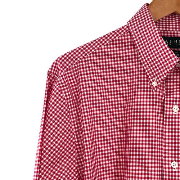 Lauren Ralph Lauren Green Label 100% Cotton Red Gingham Button Down 16 1/2 34-35 - Picture 5 of 13